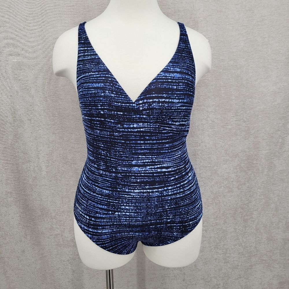 Speedo Blue One Piece Swimsuit Women's Plus Size 16